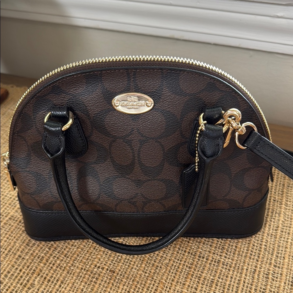 Coach Brown and Black Satchel with Signature Design